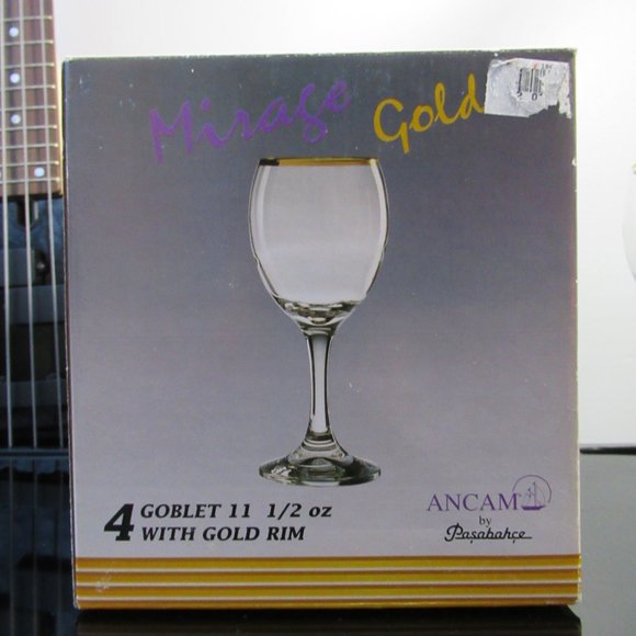 4 Wine Glasses Water Goblet with Gold Rim in Original Box Ancam Pasabahce Turkey - Picture 9 of 14